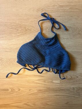 Xhilaration Navy Crocheted High-Neck Halter Bikini Top